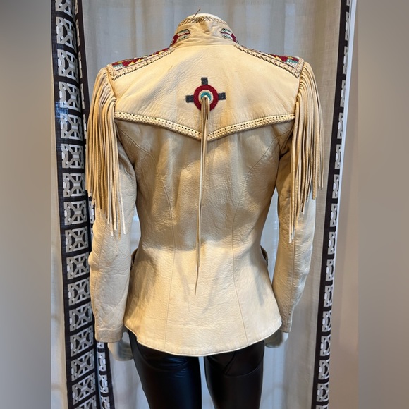 Ren Ellis Southwest Beaded Women Leather Jacket with Fringe - Picture 3 of 12